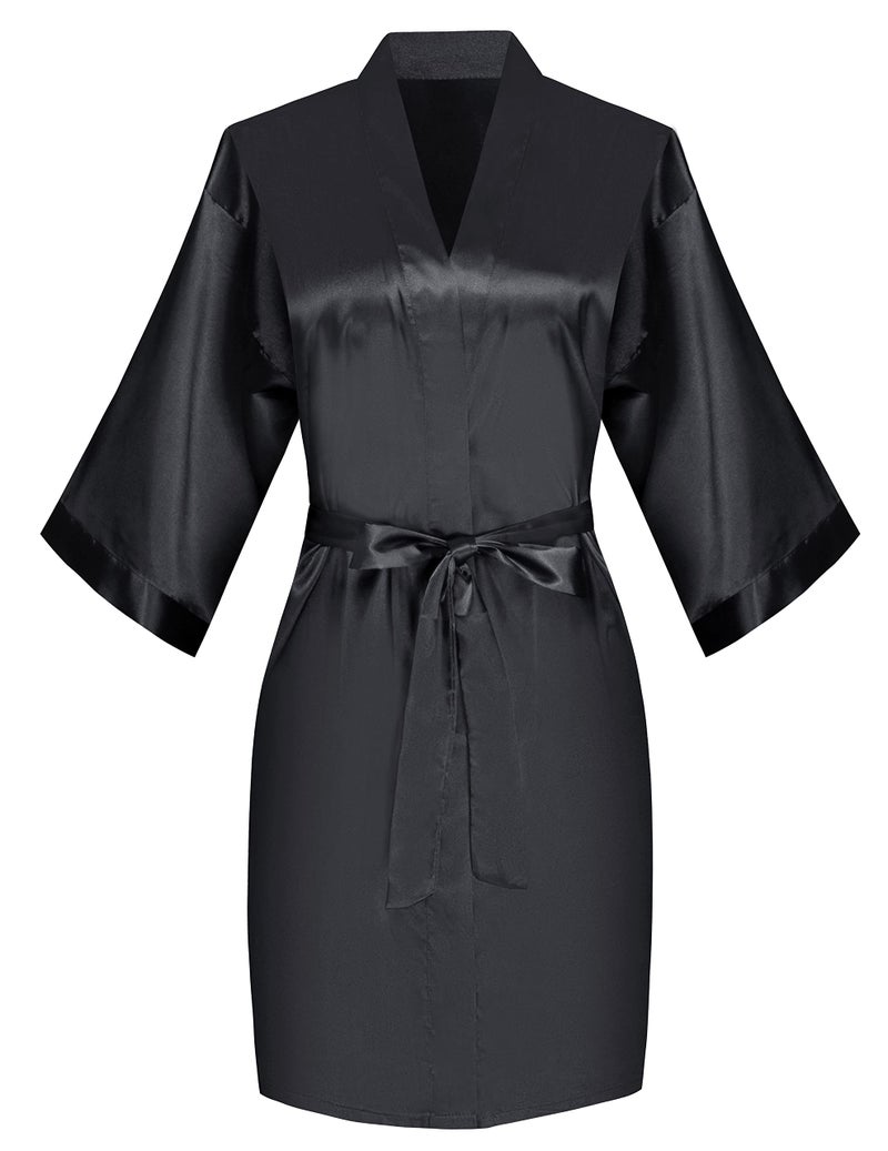 PENGEE Women's Short Kimono Robe Soft Bride Bridesmaid Robes for Wedding Party Bridal Robes Getting Ready Black - Image 5