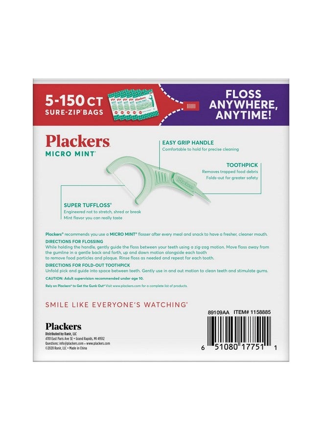 بلاكرز خيط تنظيف الأسنان بلاكرز مايكرو مينت، عود أسنان قابل للطي، خيط تنظيف أسنان فائق الجودة، سهل التخزين مع سحاب إغلاق، بنكهة النعناع المنعش، 750 خيطًا (عبوة من 5 قطع) - Image 2