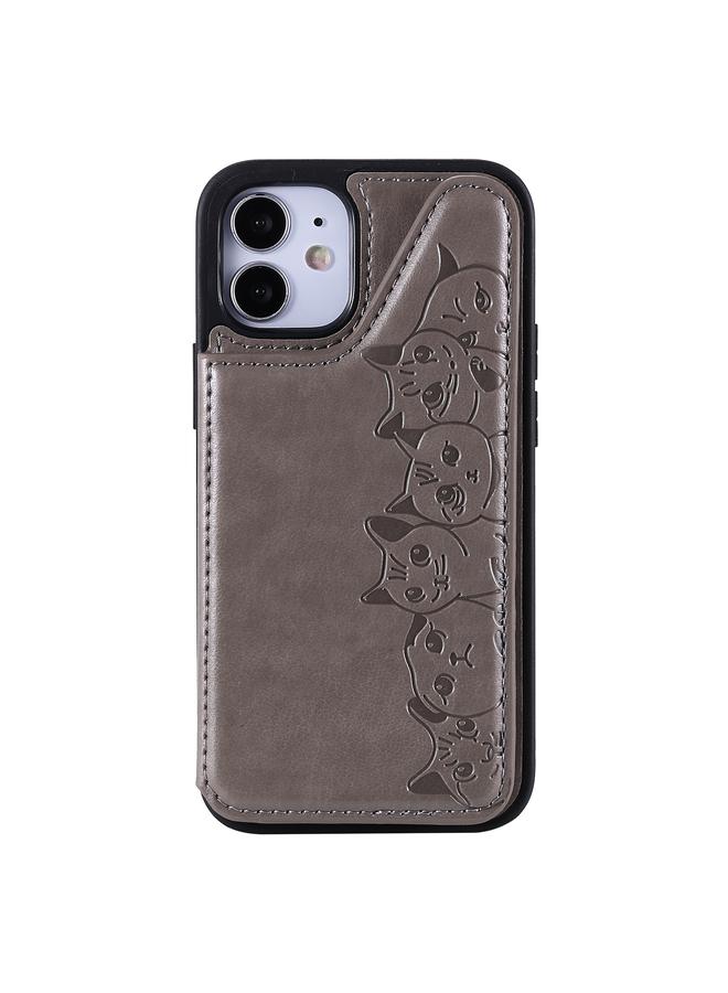 زبون جراب لهاتف iPhone 12 mini، جراب واقٍ بنقشة ست قطط مع حامل وفتحات للبطاقات وإطار للصور - Image 2