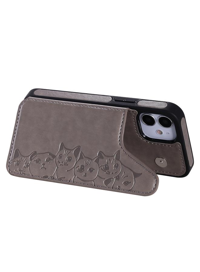 زبون جراب لهاتف iPhone 12 mini، جراب واقٍ بنقشة ست قطط مع حامل وفتحات للبطاقات وإطار للصور - Image 5