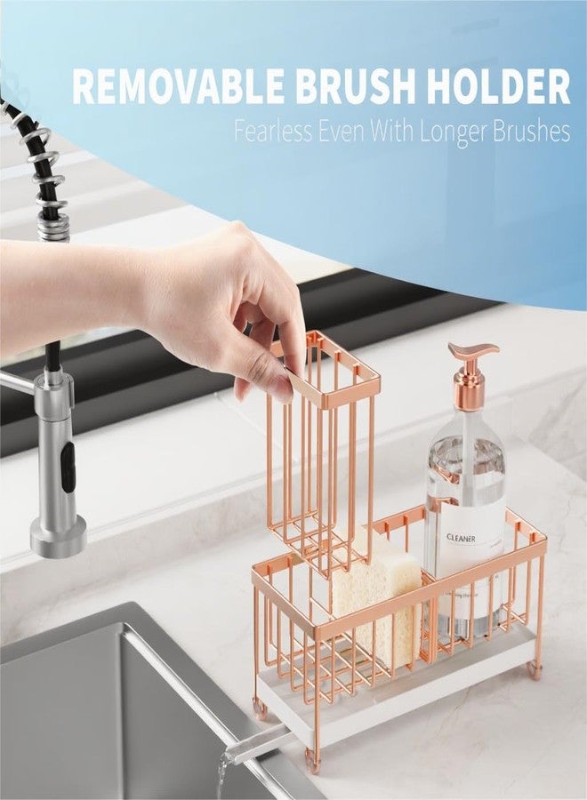 Cisily Rose Gold Sponge Holder for Kitchen Sink, Sink Caddy Organizer with High Brush Holder, Kitchen Countertop Organizers and Storage Essentials, Rustproof 304 Stainless Steel, Soap Dispenser - Image 4