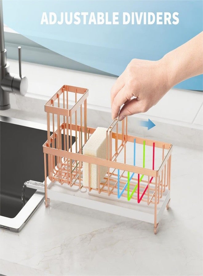 Cisily Rose Gold Sponge Holder for Kitchen Sink, Sink Caddy Organizer with High Brush Holder, Kitchen Countertop Organizers and Storage Essentials, Rustproof 304 Stainless Steel, Soap Dispenser - Image 3