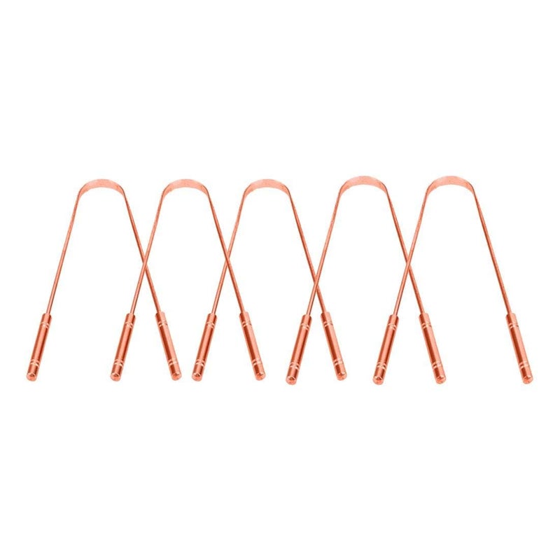MAPLE Pure Copper Tongue Cleaner Metal Tongue Scraper Handmade for Adults Kids Family Fights Bad Breath Oral Health Care, Easy to Use Travel Friendly Anti Bacterial Reusable (5 Count (Pack of 1)) - Image 1