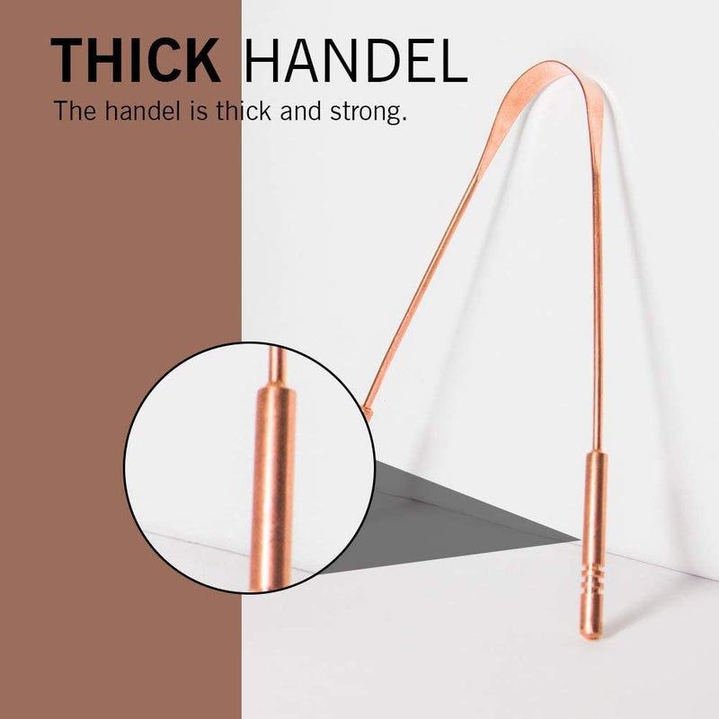 MAPLE Pure Copper Tongue Cleaner Metal Tongue Scraper Handmade for Adults Kids Family Fights Bad Breath Oral Health Care, Easy to Use Travel Friendly Anti Bacterial Reusable (5 Count (Pack of 1)) - Image 3