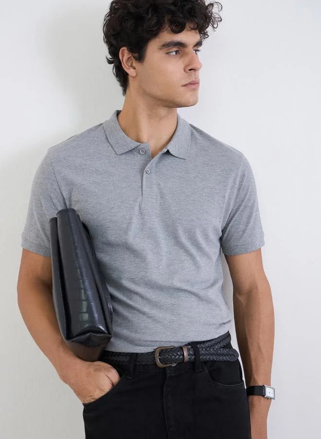Styli Men Regular Fit Solid Pique Polo with Ribbed Collar