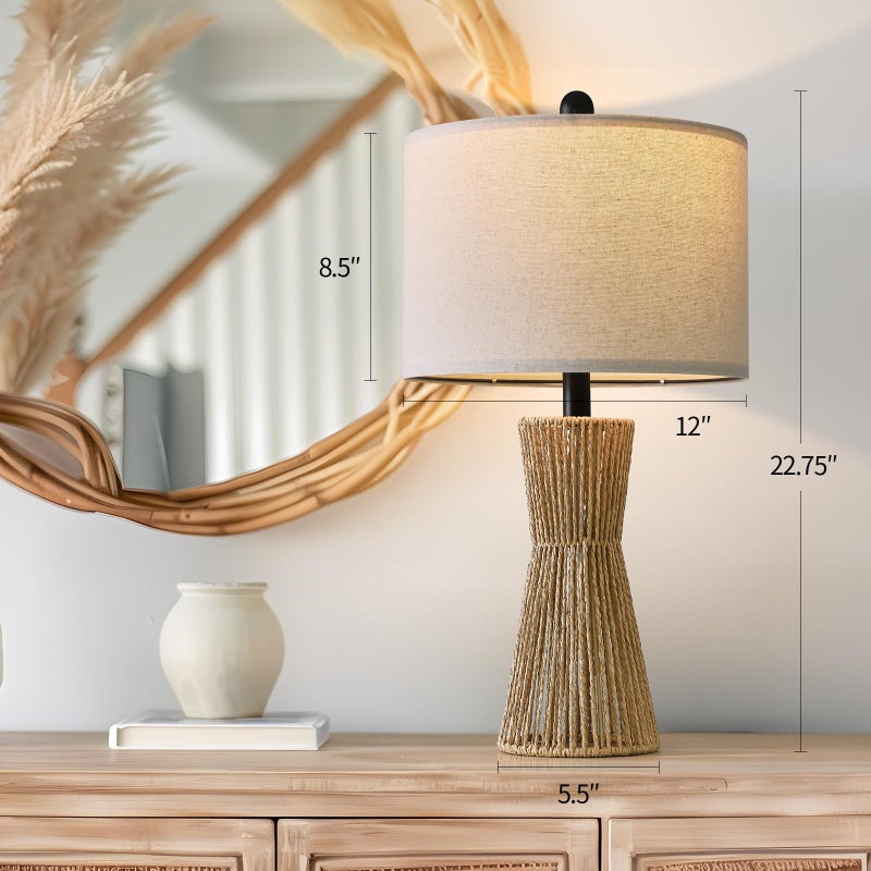 OYEARS 22.5" Table Lamps for Living Room,Boho Lamps Set of 2 for Bedrooms, Bedside Lamp for Nightstands, Rattan Lamp, Farmhouse Table Lamp for Room Decor, End Table, Retro, Brownï¼ˆNot Include Bulbsï¼‰ - Image 3