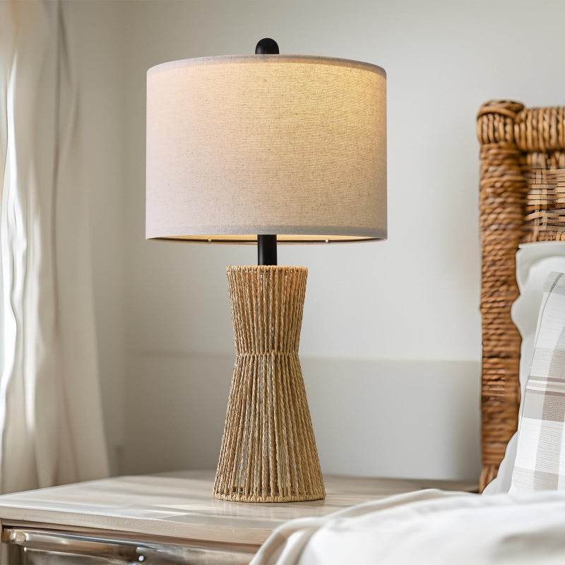 OYEARS 22.5" Table Lamps for Living Room,Boho Lamps Set of 2 for Bedrooms, Bedside Lamp for Nightstands, Rattan Lamp, Farmhouse Table Lamp for Room Decor, End Table, Retro, Brownï¼ˆNot Include Bulbsï¼‰ - Image 5
