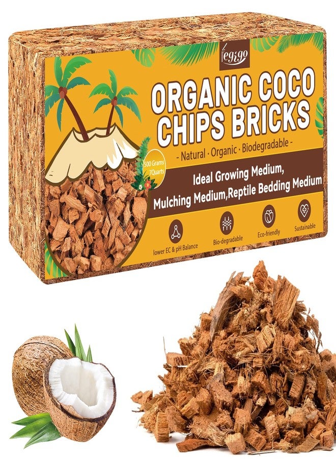 Legigo 1.1 LB Coco Husk Chips for Plants- 100% Organic Coconut Coir Chips Brick with Low EC & PH Balance, Compressed Coconut Substrate Coco Chips Mulch Medium for Garden, Flowers, Plants - Image 1
