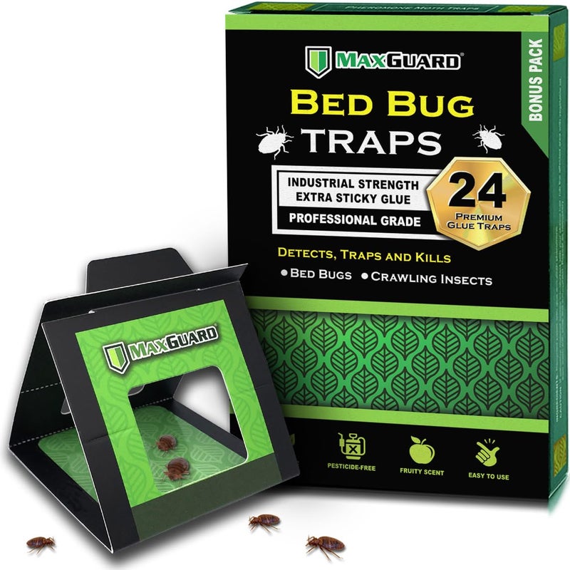 MaxGuard Bed Bug Traps (24 Traps) Non-Toxic Bed Bug Detection Traps. Detects, Traps, and Kills Bed Bugs and Crawling Insects Such as Spiders, Crickets, Cockroaches and Ants - Image 1