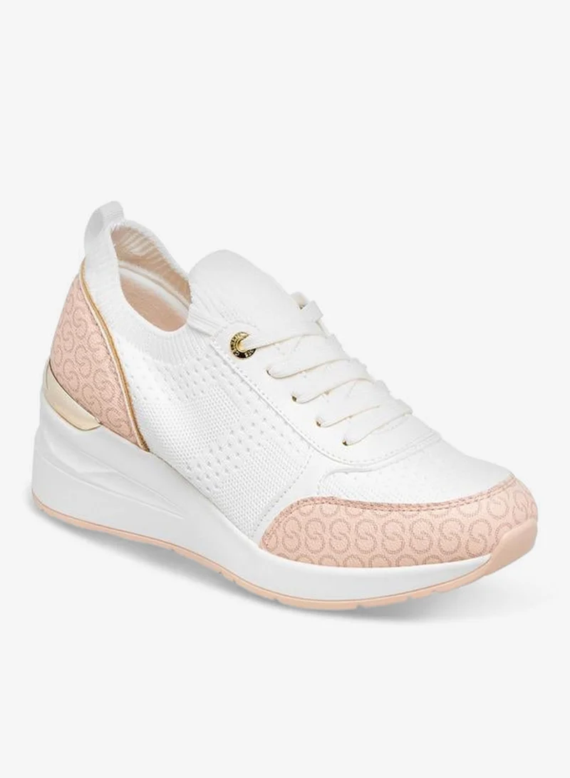 Celeste Women's Monogram Print Lace-Up Sneakers with Wedge Heel