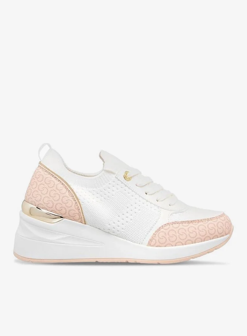 Celeste WHITE Women's Monogram Print Lace-Up Sneakers with Wedge Heel for Women | Best Price UAE