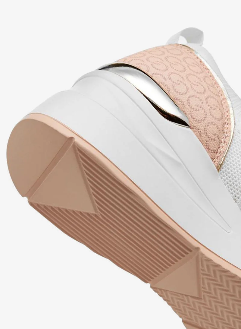 Celeste WHITE Women's Monogram Print Lace-Up Sneakers with Wedge Heel for Women | Best Price UAE