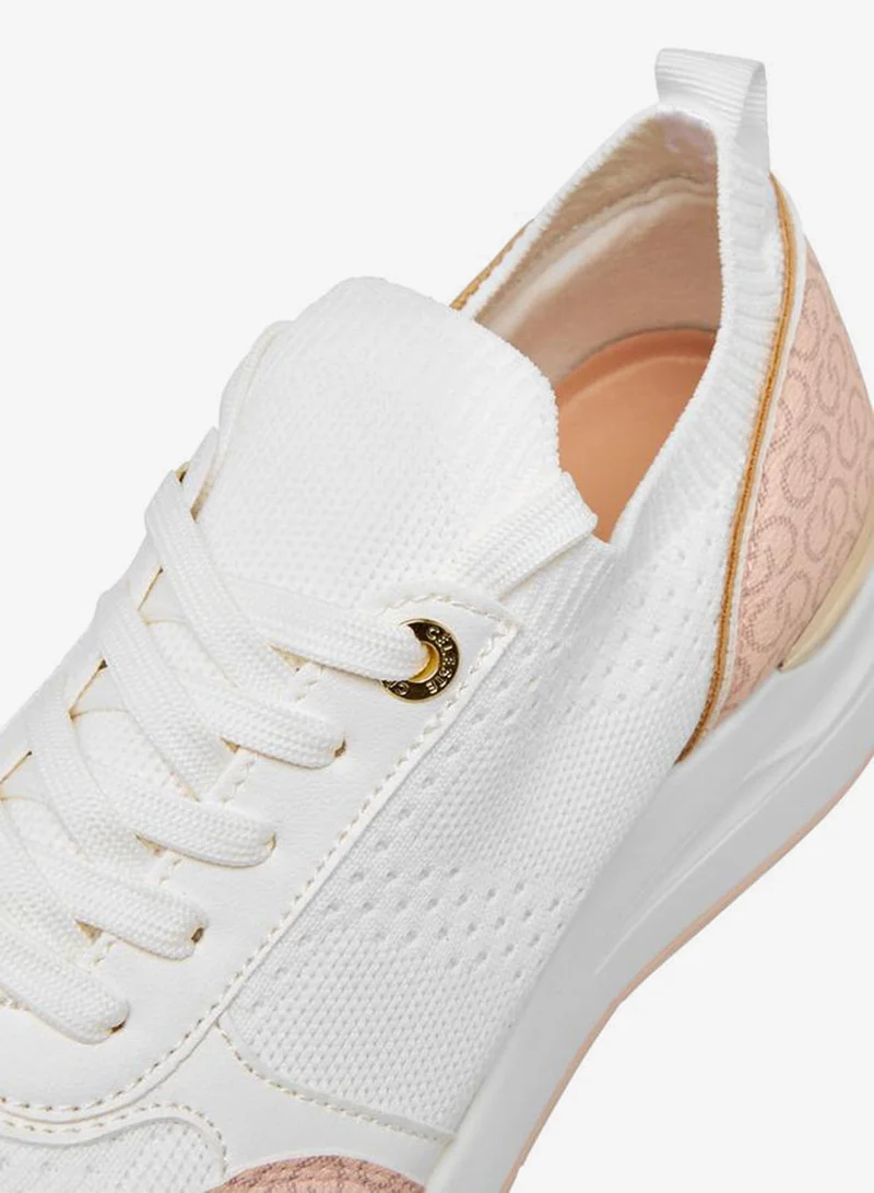 Celeste WHITE Women's Monogram Print Lace-Up Sneakers with Wedge Heel for Women | Best Price UAE