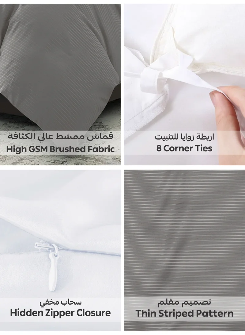 Donetella Striped Duvet Cover Set Single Size 170x230 cm - 4-Pcs Bed Set, Microfiber Fabric - 1 Duvet Cover, 1 Fitted Sheet, 1 Pillow Sham, 1 Pillowcase (Filler Not Included)