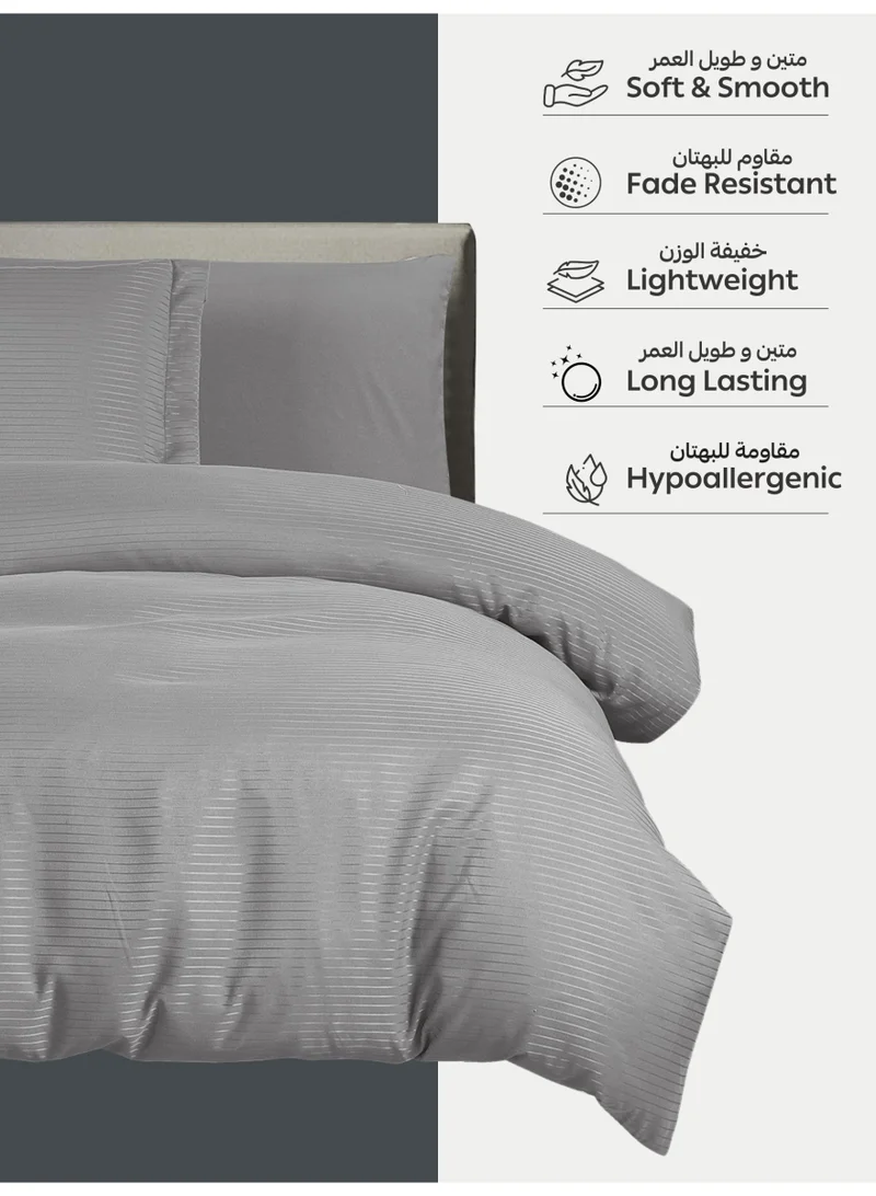 Donetella Striped Duvet Cover Set Twin Size Fits 120x200 cm - 4-Pcs Bed Set, Microfiber Fabric - 1 Duvet Cover, 1 Fitted Sheet, 1 Pillow Sham, 1 Pillowcase (Filler Not Included)