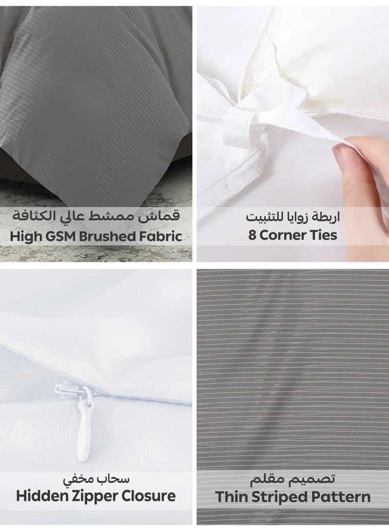 Donetella Striped Duvet Cover Set Twin Size Fits 120x200 cm - 4-Pcs Bed Set, Microfiber Fabric - 1 Duvet Cover, 1 Fitted Sheet, 1 Pillow Sham, 1 Pillowcase (Filler Not Included)
