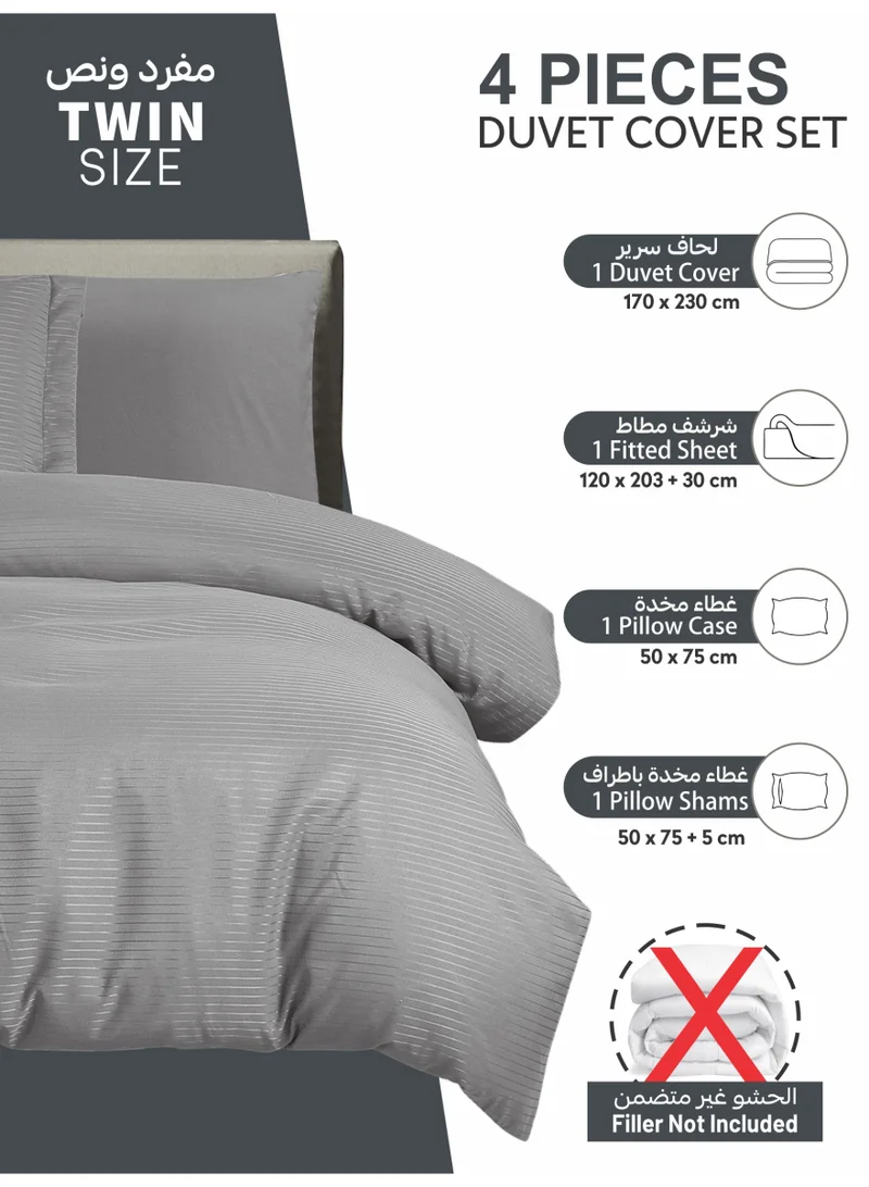 Donetella Striped Duvet Cover Set Twin Size Fits 120x200 cm - 4-Pcs Bed Set, Microfiber Fabric - 1 Duvet Cover, 1 Fitted Sheet, 1 Pillow Sham, 1 Pillowcase (Filler Not Included)