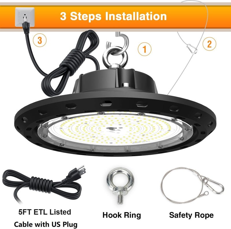 CHMLT Led High Bay Light 240W 36000LM 0-10V Dimmable Eqv.1000W HPS/MH High Bay Led Shop Lights 5000K UFO Lights LED for Workshop Warehouse Factory - Image 5