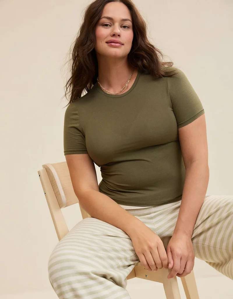Aerie  Aerie SMOOTHEZ Cotton Blend Short Sleeve Crew T-Shirt for Women | Best Price UAE