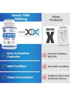 GENEX 1000mg TMG Supplements (120 Capsules) - Betaine Anhydrous Trimethylglycine 1000mg - Liver Supplement - for Healthy Homocysteine Levels - Gluten Free & Non-GMO TMG Supplement - 30-Day Supply - pzsku/ZBD89EDA0605333C8615CZ/45/_/1715660183/05c49f47-1a2f-4169-8950-c2c996f3cd72