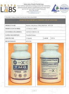 Genex Formulas GENEX 1000mg TMG Supplements (120 Capsules) - Betaine Anhydrous Trimethylglycine 1000mg - Liver Supplement - for Healthy Homocysteine Levels - Gluten Free & Non-GMO TMG Supplement - 30-Day Supply  - Image 2