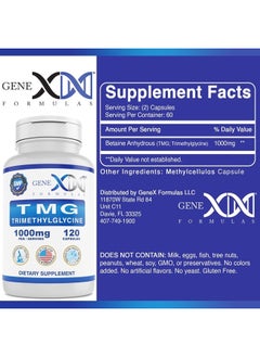 GENEX 1000mg TMG Supplements (120 Capsules) - Betaine Anhydrous Trimethylglycine 1000mg - Liver Supplement - for Healthy Homocysteine Levels - Gluten Free & Non-GMO TMG Supplement - 30-Day Supply - pzsku/ZBD89EDA0605333C8615CZ/45/_/1715660184/561279fd-1eff-4bfe-a684-edcd40a151eb