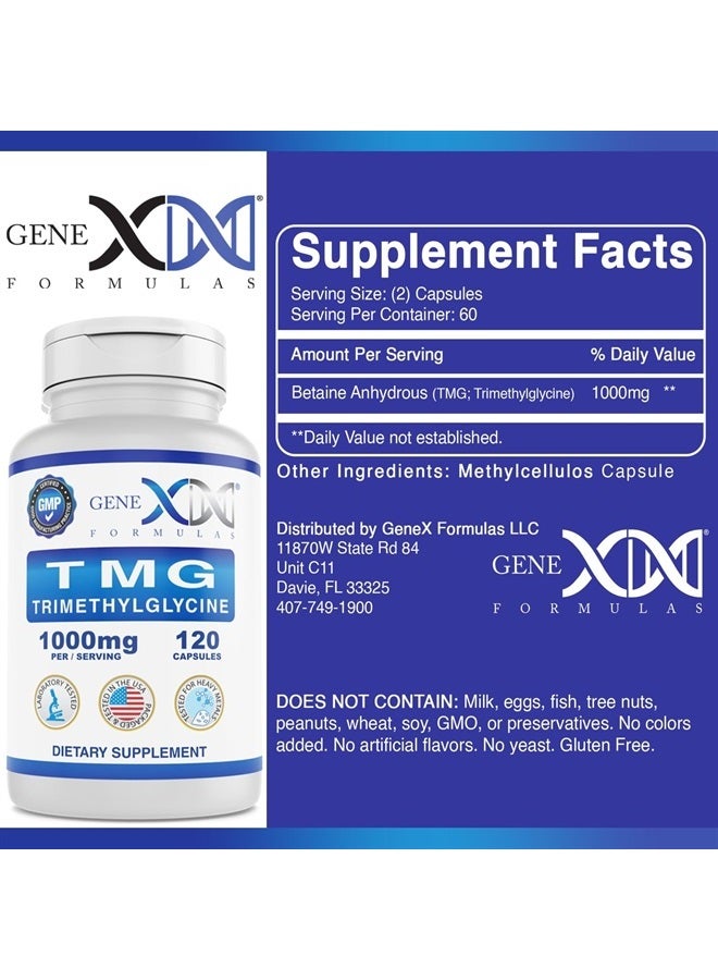 Genex Formulas GENEX 1000mg TMG Supplements (120 Capsules) - Betaine Anhydrous Trimethylglycine 1000mg - Liver Supplement - for Healthy Homocysteine Levels - Gluten Free & Non-GMO TMG Supplement - 30-Day Supply - Image 4