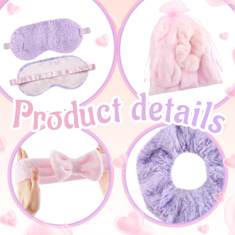 Fanfanwin 36 Pcs Sleepover Party Supplies for Girl Spa Slumber Birthday Favors Throw Blanket Pillow Eye Mask Headband Scrunchies (Solid Color,30 Purple,6 Pink) - Image 4
