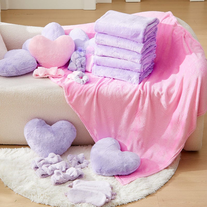 Fanfanwin 36 Pcs Sleepover Party Supplies for Girl Spa Slumber Birthday Favors Throw Blanket Pillow Eye Mask Headband Scrunchies (Solid Color,30 Purple,6 Pink) - Image 5