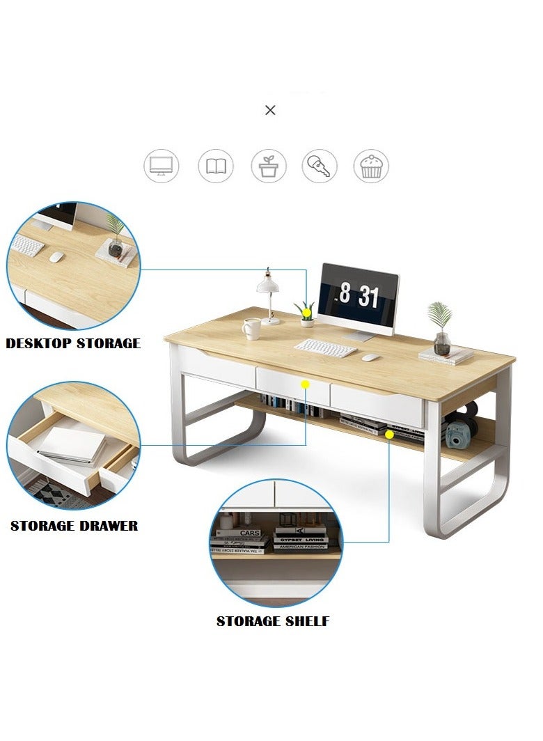 AIWANTO Modern 140cm Wooden Office Desk with 3 Large Under-Desk Drawers – Sleek Computer Workstation for Study, Gaming, Writing & Remote Work - Image 4