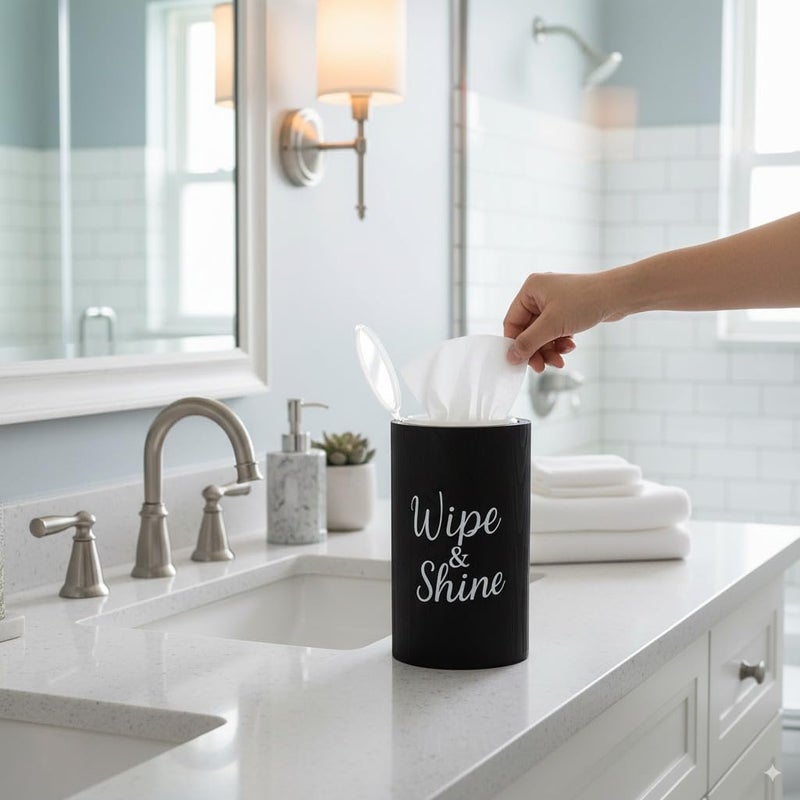 GoFika Wood Disinfecting Wipe Dispenser for Kitchen Farmhouse Countertop Organizer Storage Container Black - Image 4