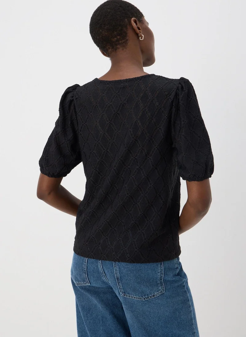 Matalan Black Textured Puff Sleeve Top