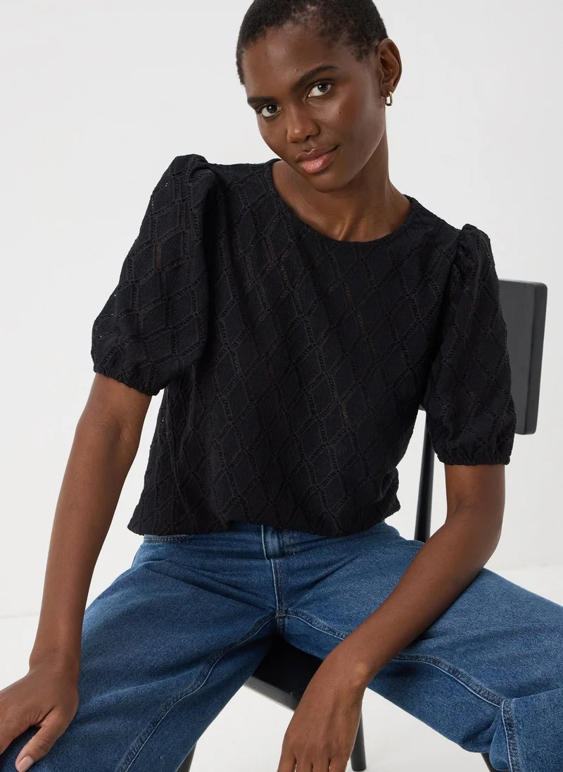 Matalan Black Textured Puff Sleeve Top