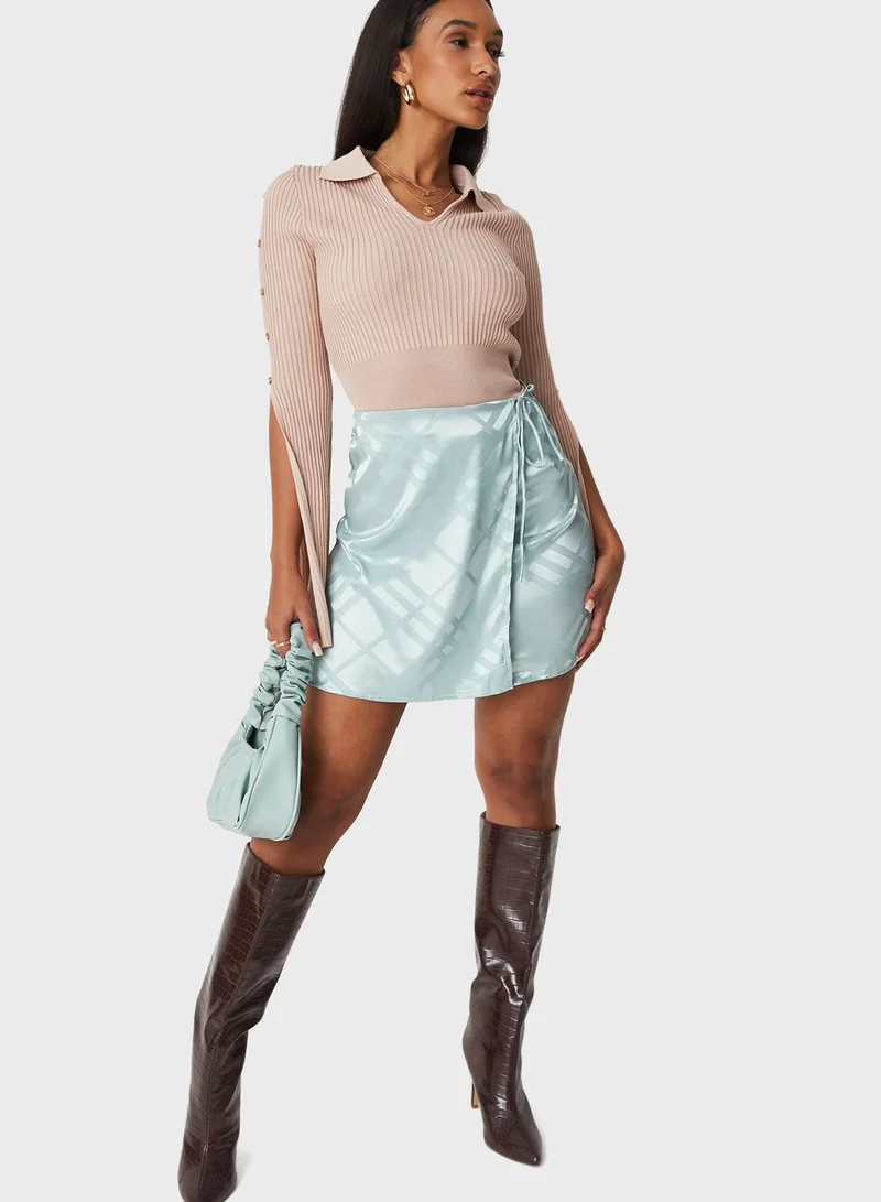Missguided Checked Side Split Wrap Skirt