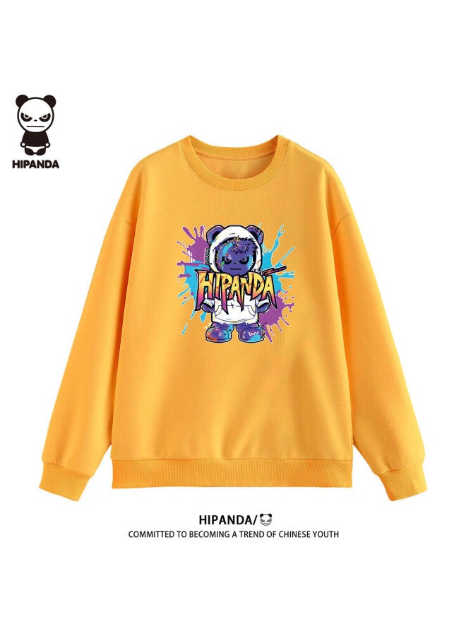 Hipanda o Panda Sweatshirt For Men, Autumn Trendy Graffiti Print, Casual Loose Round Neck, Yellow, Size L - Image 1