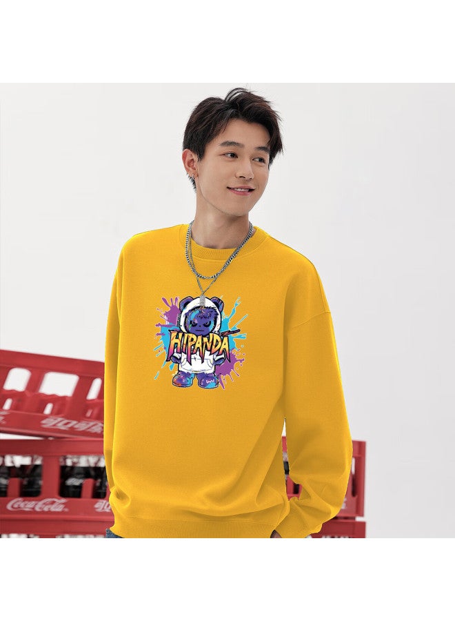 Hipanda o Panda Sweatshirt For Men, Autumn Trendy Graffiti Print, Casual Loose Round Neck, Yellow, Size L - Image 2
