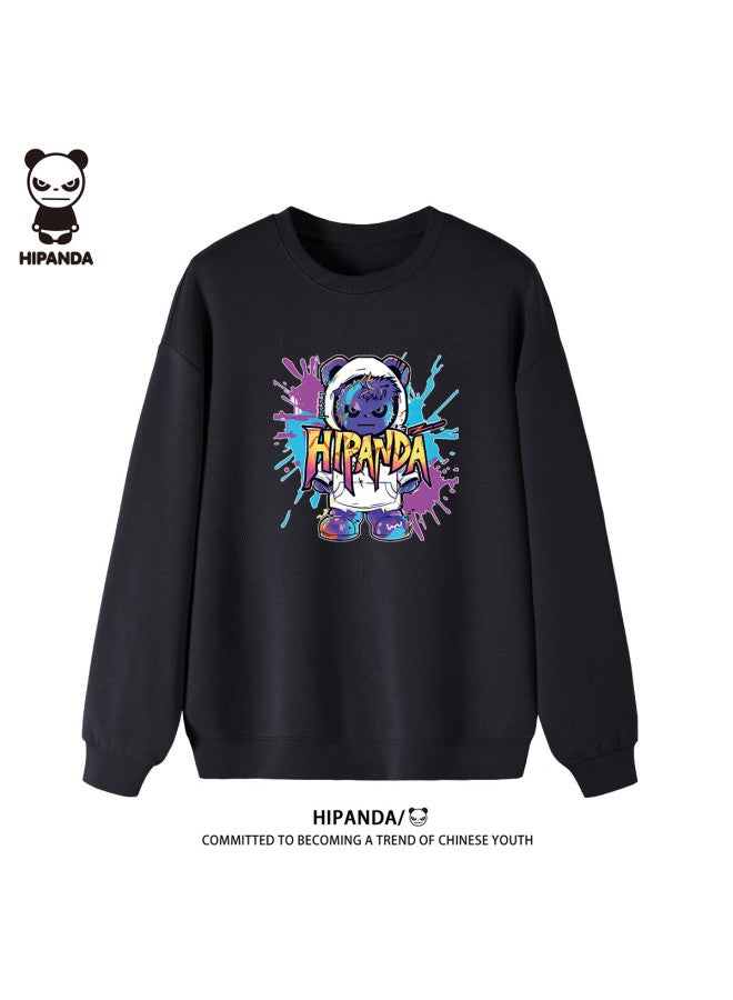 Hipanda o Panda Sweatshirt For Men, Autumn Trendy Graffiti Print, Casual Loose Round Neck, Yellow, Size L - Image 4