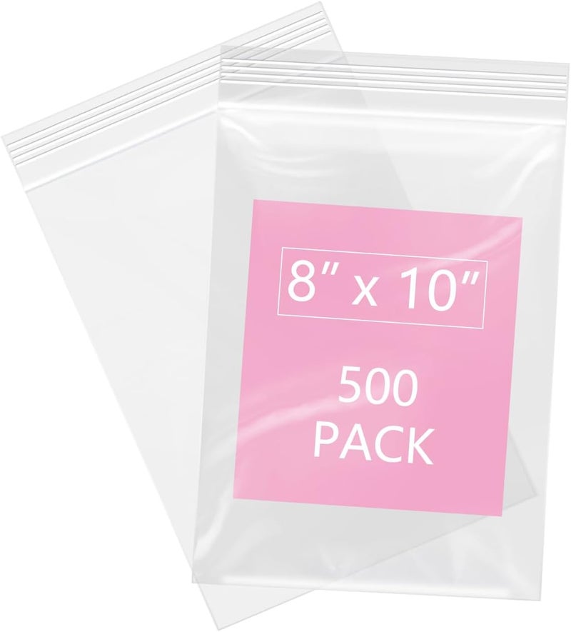 iMailer - 500 Pcs- 8" x 10" Plastic Zip Poly Bags- Clear Resealable Zip Bag for Art Prints, Brochure, Photoes, Handicraft Gift - Image 1