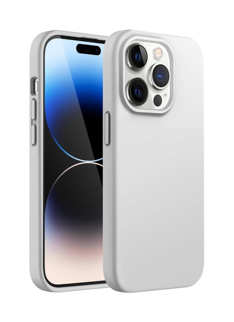Silicone Case Compatible with iPhone 14 Pro, Slim Liquid Silicone Phone Case with Layers of Soft Rubber, Shockproof Bumper with TPU Lining (Light Grey)