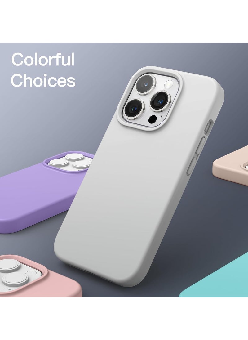 Silicone Case Compatible with iPhone 14 Pro, Slim Liquid Silicone Phone Case with Layers of Soft Rubber, Shockproof Bumper with TPU Lining (Light Grey)  - Image 3