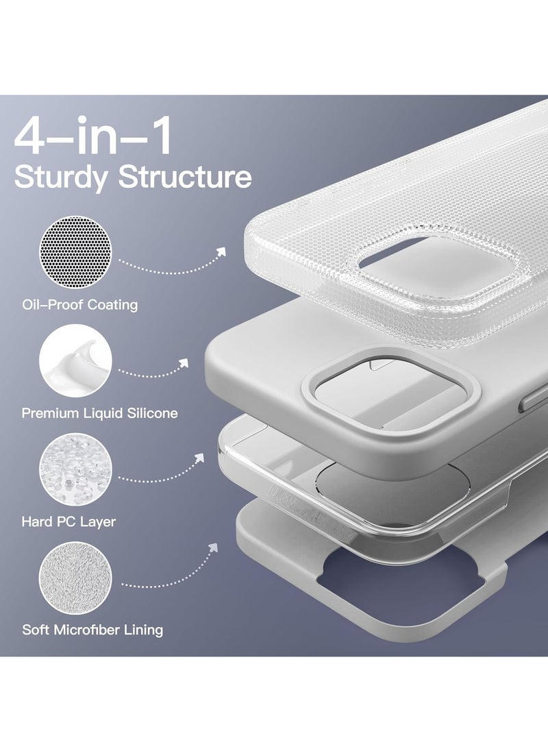 Silicone Case Compatible with iPhone 14 Pro, Slim Liquid Silicone Phone Case with Layers of Soft Rubber, Shockproof Bumper with TPU Lining (Light Grey)