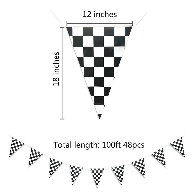 Piokio 100ft Black and White Checkered Flag Banner Racing Birthday Decorations, for Nascar Cars Party Supplies - Image 2