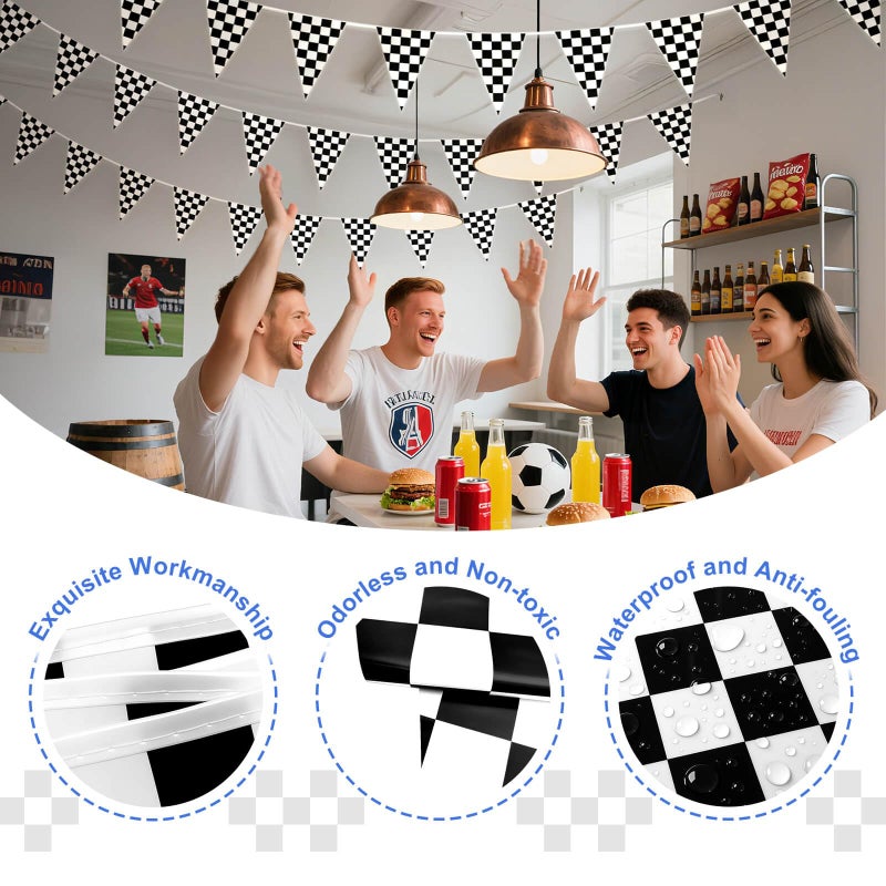 Piokio 100ft Black and White Checkered Flag Banner Racing Birthday Decorations, for Nascar Cars Party Supplies - Image 3