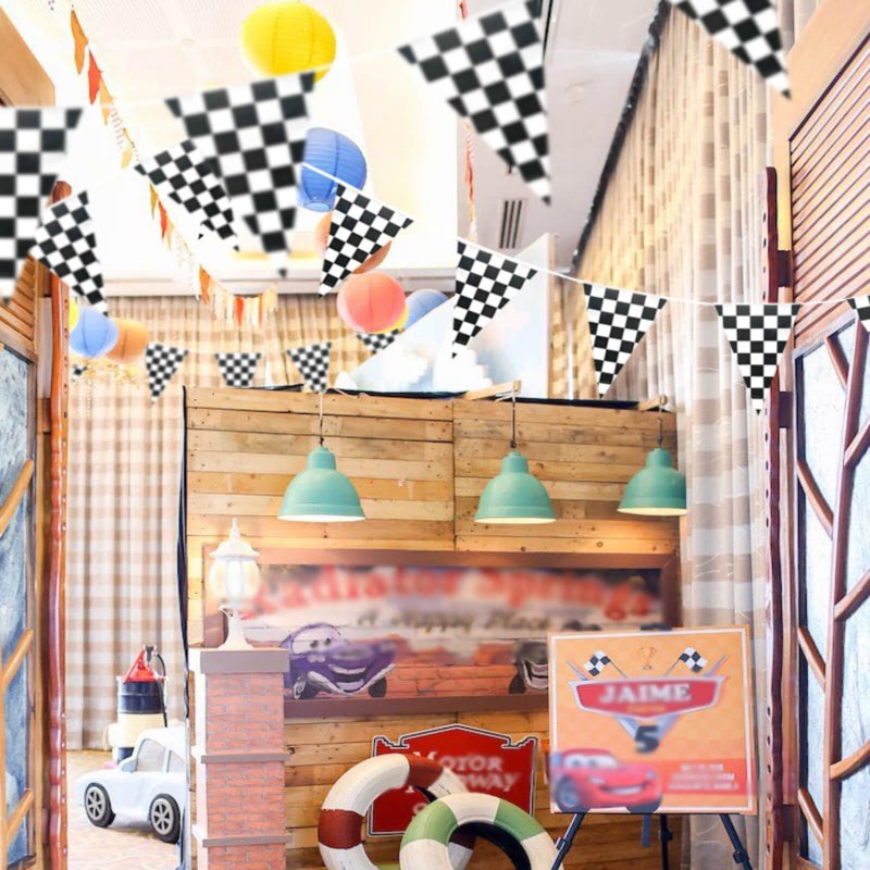Piokio 100ft Black and White Checkered Flag Banner Racing Birthday Decorations, for Nascar Cars Party Supplies - Image 5