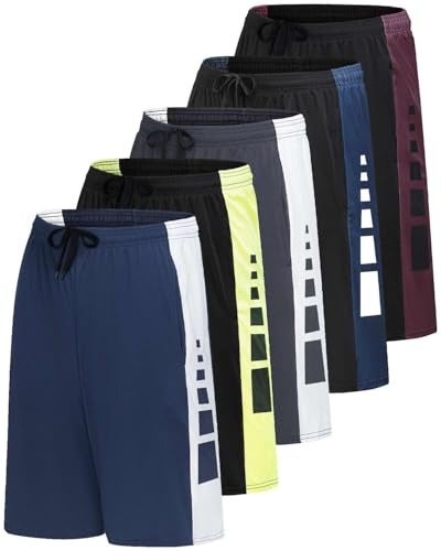 REALESSENTIALS Real Essentials Men’s 5 Pack: 9" Dry-Fit Shorts – Athletic Gym, Workout, Basketball, Running, Casual Lounge Active Pockets, Set 10, S - Image 1