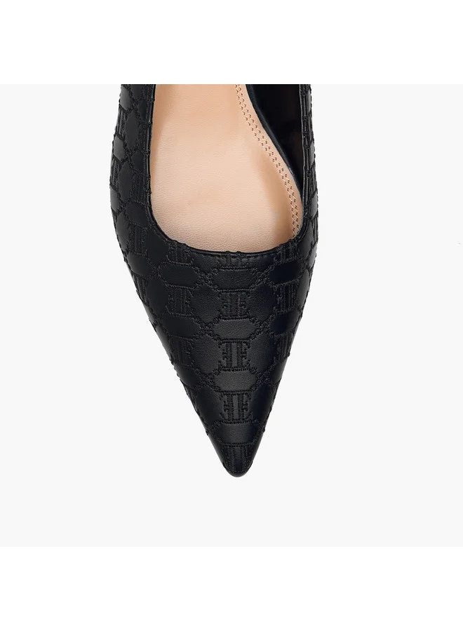 ELLE Women's Monogram Embroidered Slip-On Shoes with Kitten Heels
