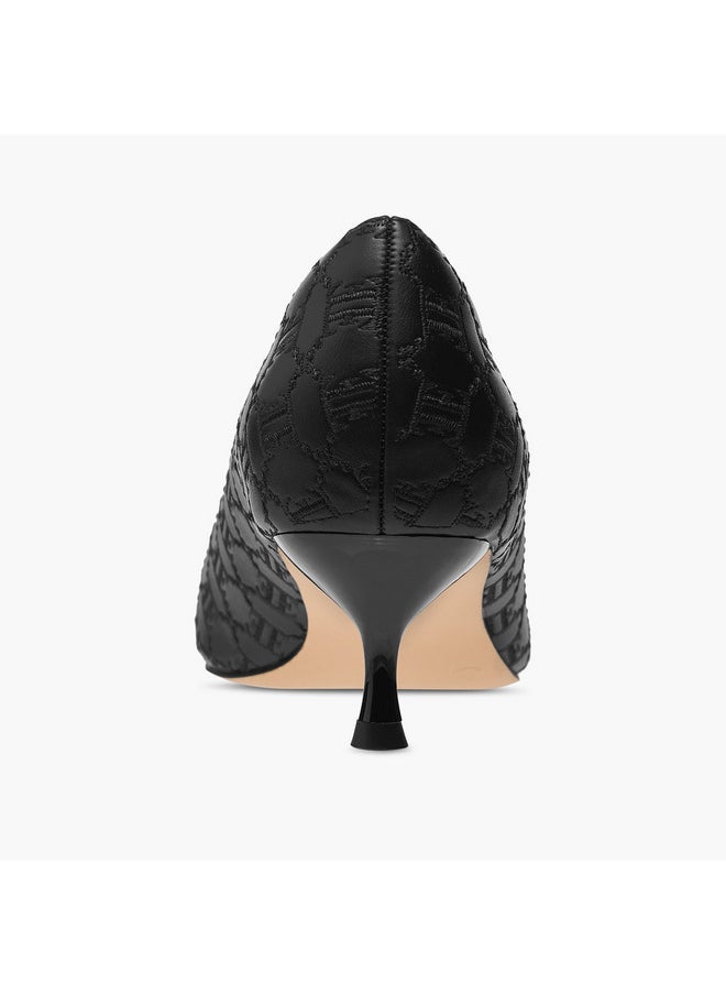 ELLE Women's Monogram Embroidered Slip-On Shoes with Kitten Heels  - Image 5