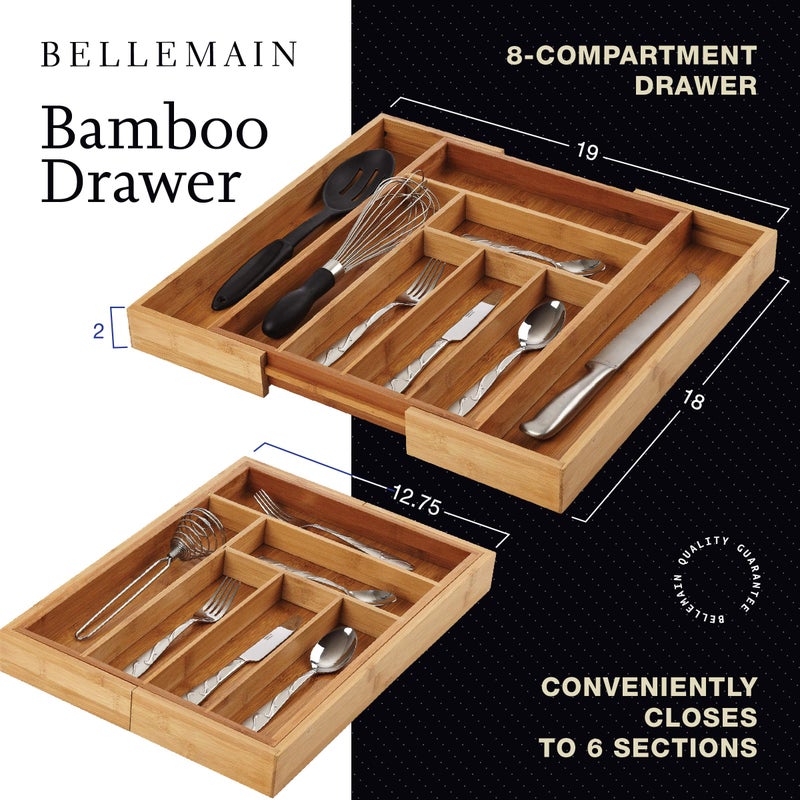 Bellemain Expandable Bamboo Drawer Organizer - Large Kitchen Utensil Holder for Cutlery, Silverware, Flatware Storage - Utensil Organizer for Kitchen Drawers, Desk, Junk Drawer Organizer Tray, 8-Slot - Image 2