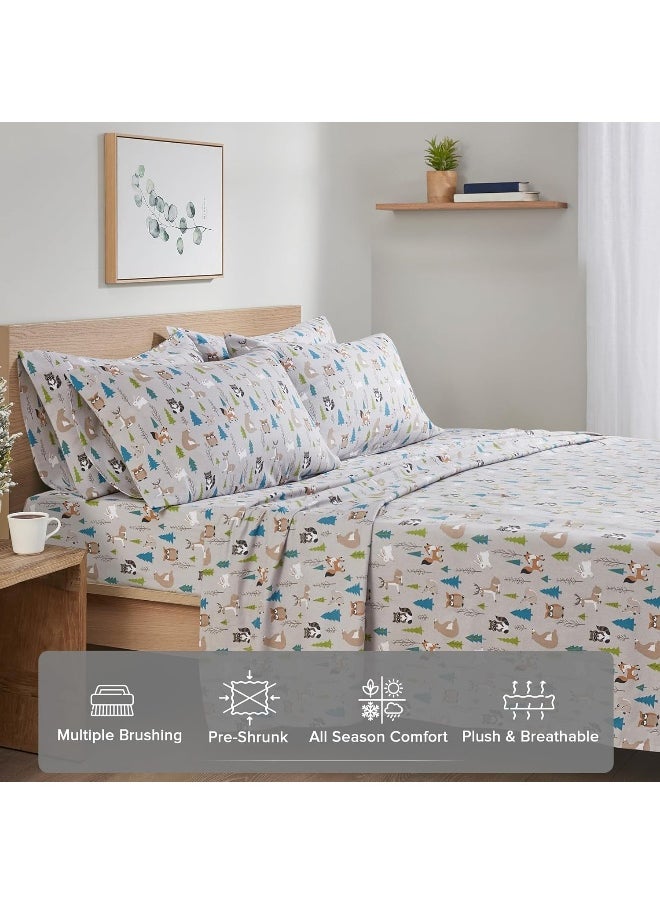 Comfort Spaces - Comfort Spaces Cotton Flannel Breathable Warm Deep Pocket Sheets with Pillow Case Bedding, Twin, Multi Forest Animal 3 Piece - Image 1
