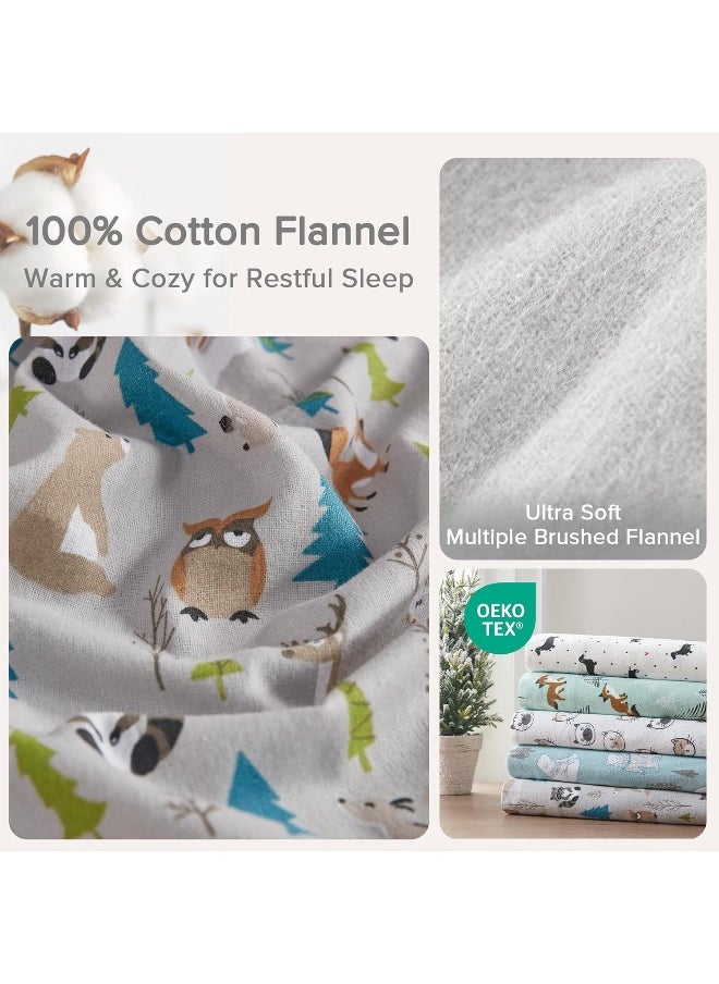 Comfort Spaces - Comfort Spaces Cotton Flannel Breathable Warm Deep Pocket Sheets with Pillow Case Bedding, Twin, Multi Forest Animal 3 Piece - Image 1